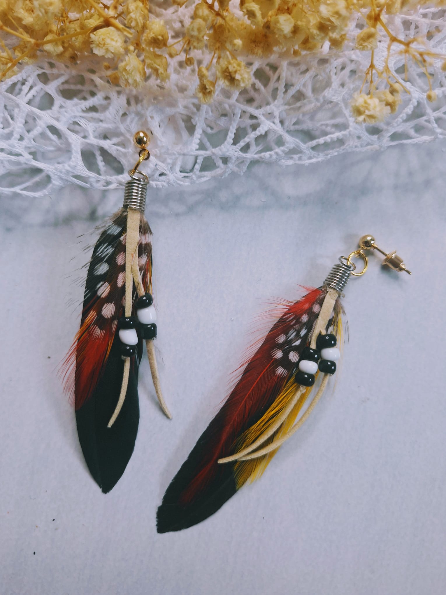Boucles d&rsquo;oreilles noir et feu 🔥